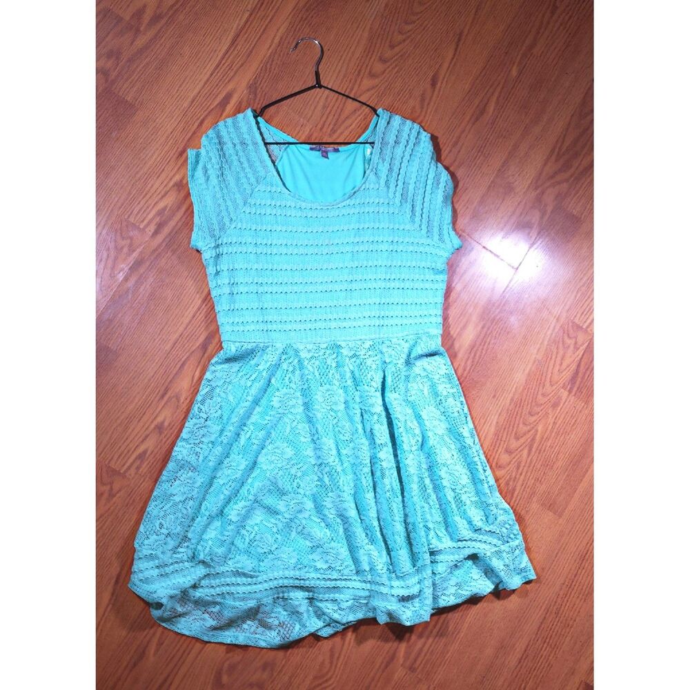 NY Collection Petite XL Aqua Mint Green Lace Cap Sleeve Fit & Flare Dress